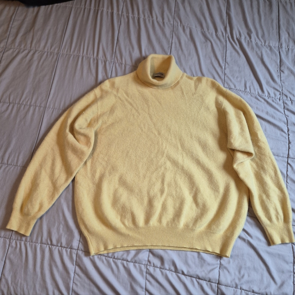 Gran Sasso Pure Cashmere Turtleneck Sweater, Butter Yellow, Size 52 (L/Slim XL)